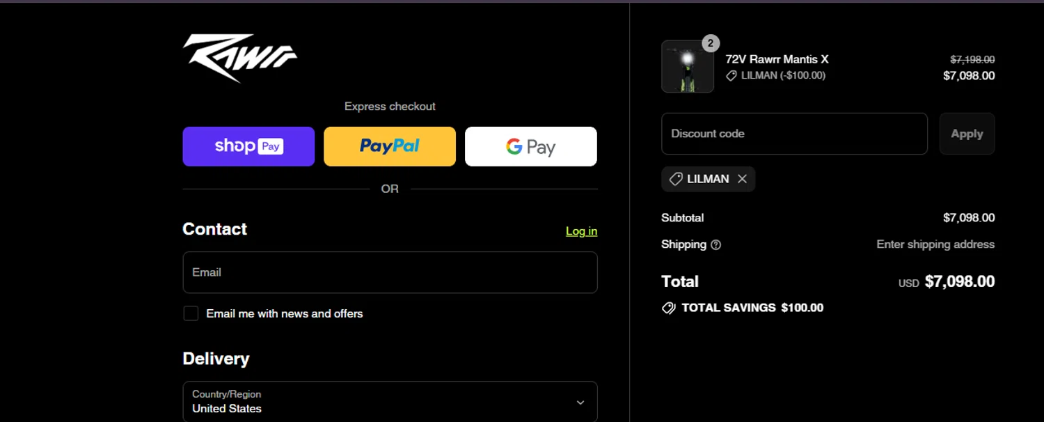 Rawrr discount code screenshot showing code LILMAN applied at Rawrr checkout page. Uploaded by SimplyCodes community member ashe1986 on Jul 9, 2025