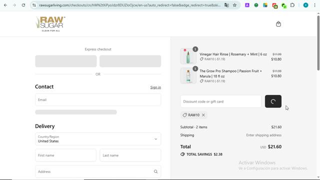 Raw Sugar checkout page showing Raw Sugar discount code box | Screenshot taken by SimplyCodes community member on Sep 12, 2025