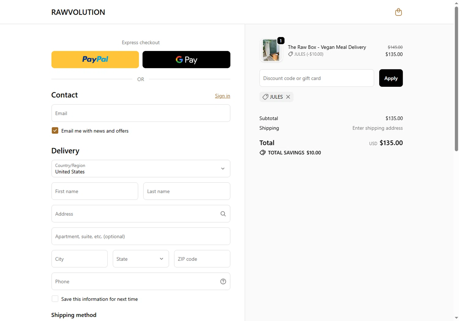 Rawvolution promo code screenshot showing code JULES applied at Rawvolution checkout page. Uploaded by SimplyCodes community member BeaMartinez on Jun 16, 2026