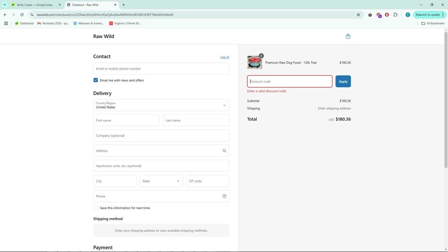 Raw Wild promo code screenshot showing code RW30 applied at Raw Wild checkout page. Uploaded by SimplyCodes community member BargainSage1407 on Apr 4, 2025