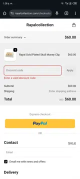 Rayal Collection coupon verification screenshot