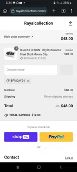 Rayal Collection coupon verification screenshot