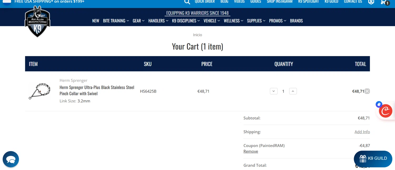 Ray Allen Manufacturing promo code screenshot showing code PAINTEDRAM applied at Ray Allen Manufacturing checkout page. Uploaded by SimplyCodes community member Dorothy on Oct 5, 2025