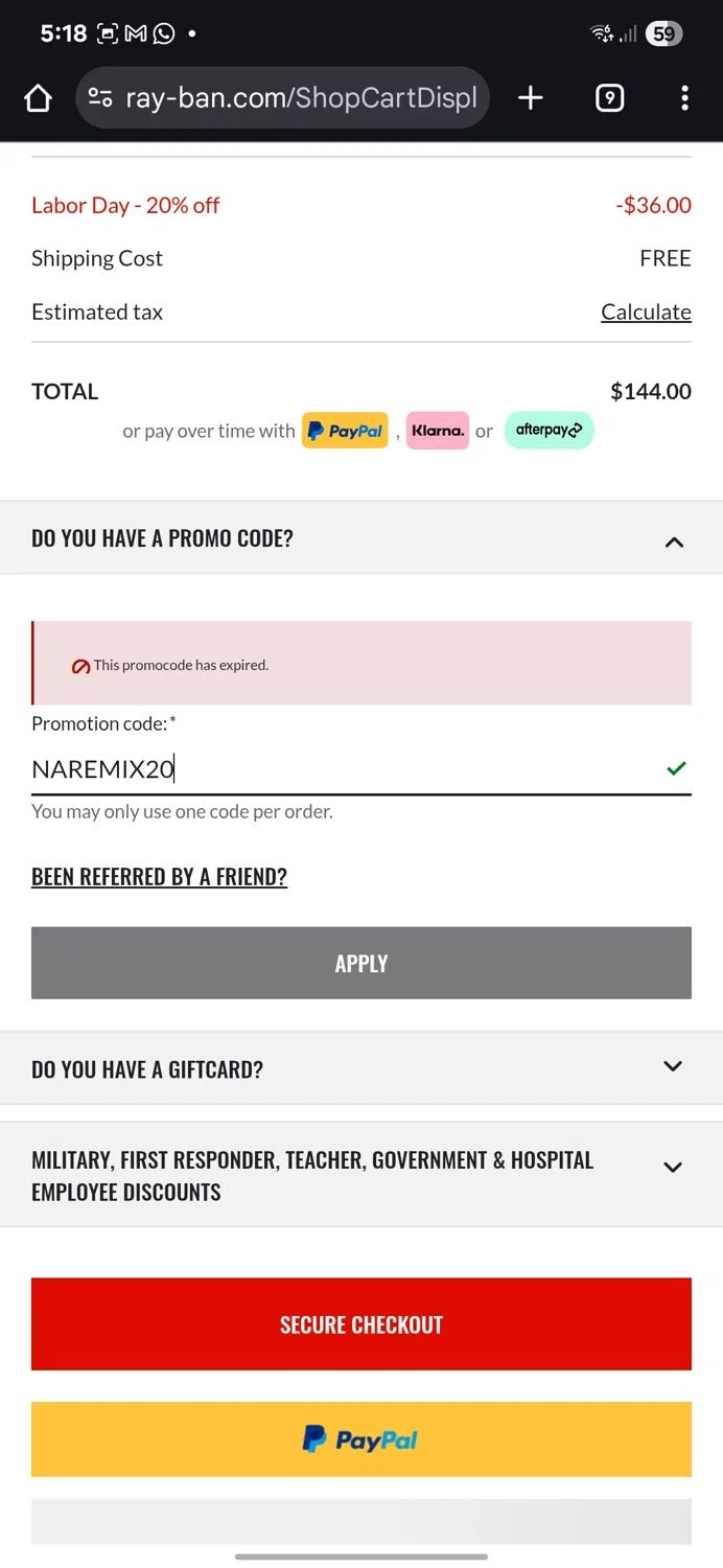 Ray-Ban Discount Codes - $10 Off (2 Verified) Sep 2025