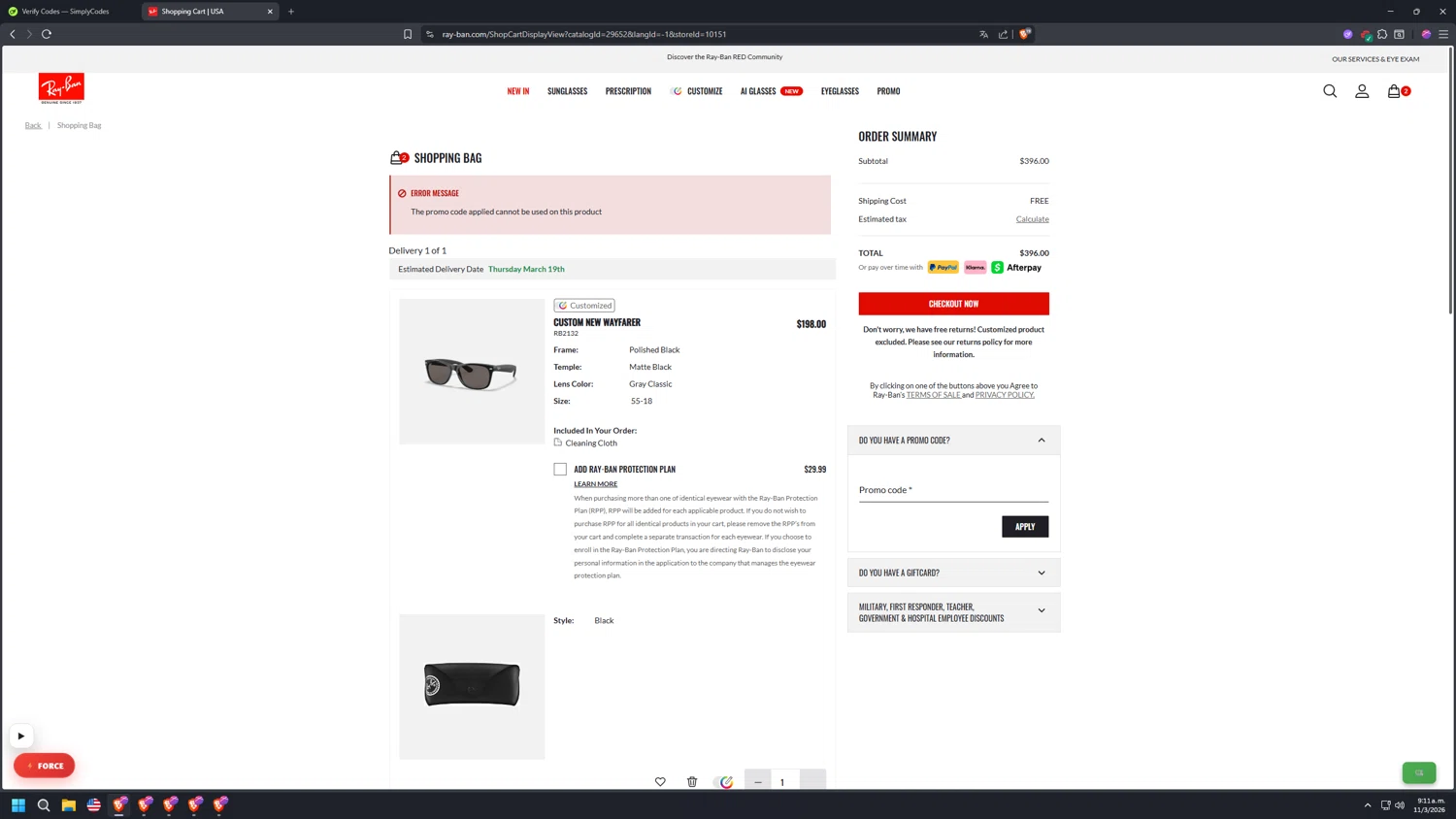 Verification screenshot for 40% Off Select Catgories at Ray-Ban — 2mo ago