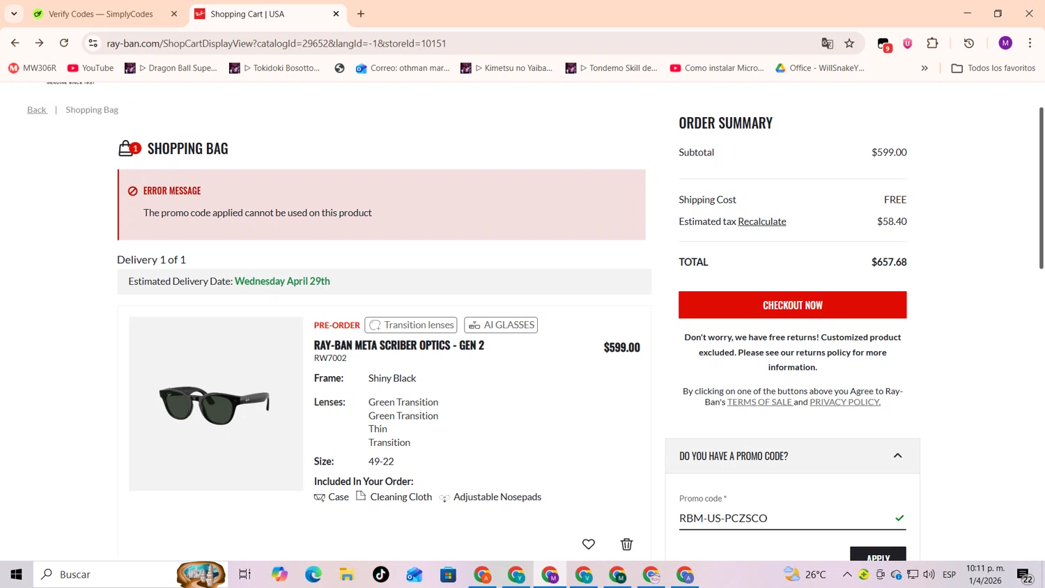 Verification screenshot for $30 Off Storewide at Ray-Ban — 2mo ago