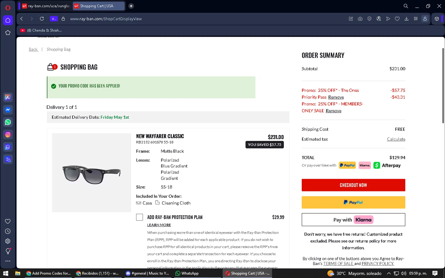 Verification screenshot for 25% Off Sunglasses at Ray-Ban — 43d ago