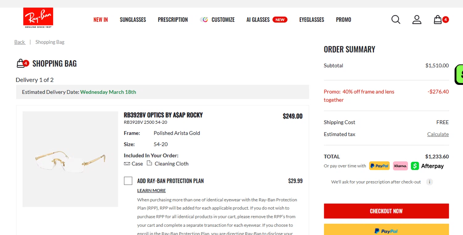 Verification screenshot for 40% Off Select Catgories at Ray-Ban — 2mo ago