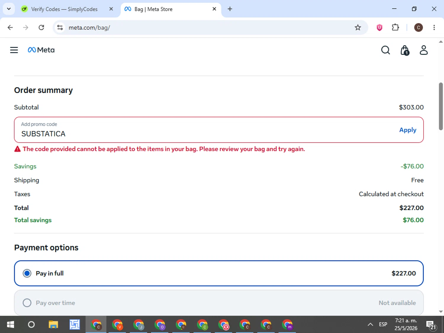 Verification screenshot for 20% Off Select Items at Ray-Ban Meta - 34d ago