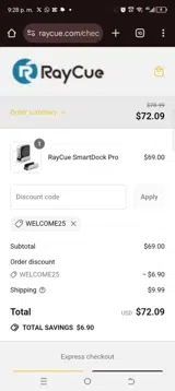 RayCue coupon verification screenshot