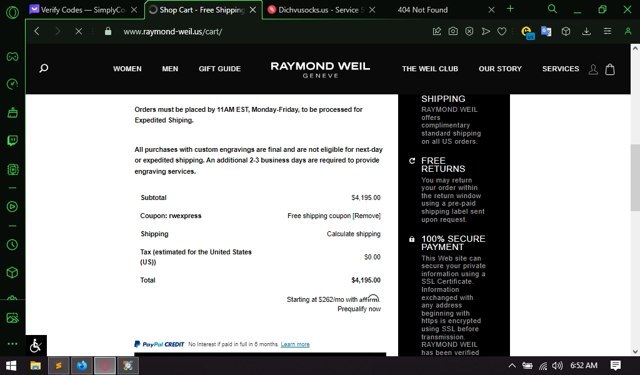 Raymond Weil checkout page showing Raymond Weil promo code box | Screenshot taken by SimplyCodes community member on Jul 27, 2023