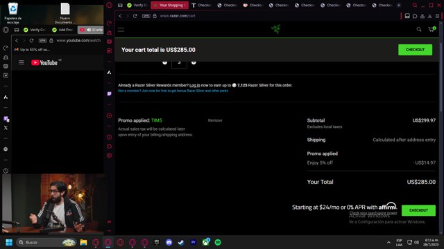 Razer US checkout page showing Razer US promo code box | Screenshot taken by SimplyCodes community member on Jul 28, 2025