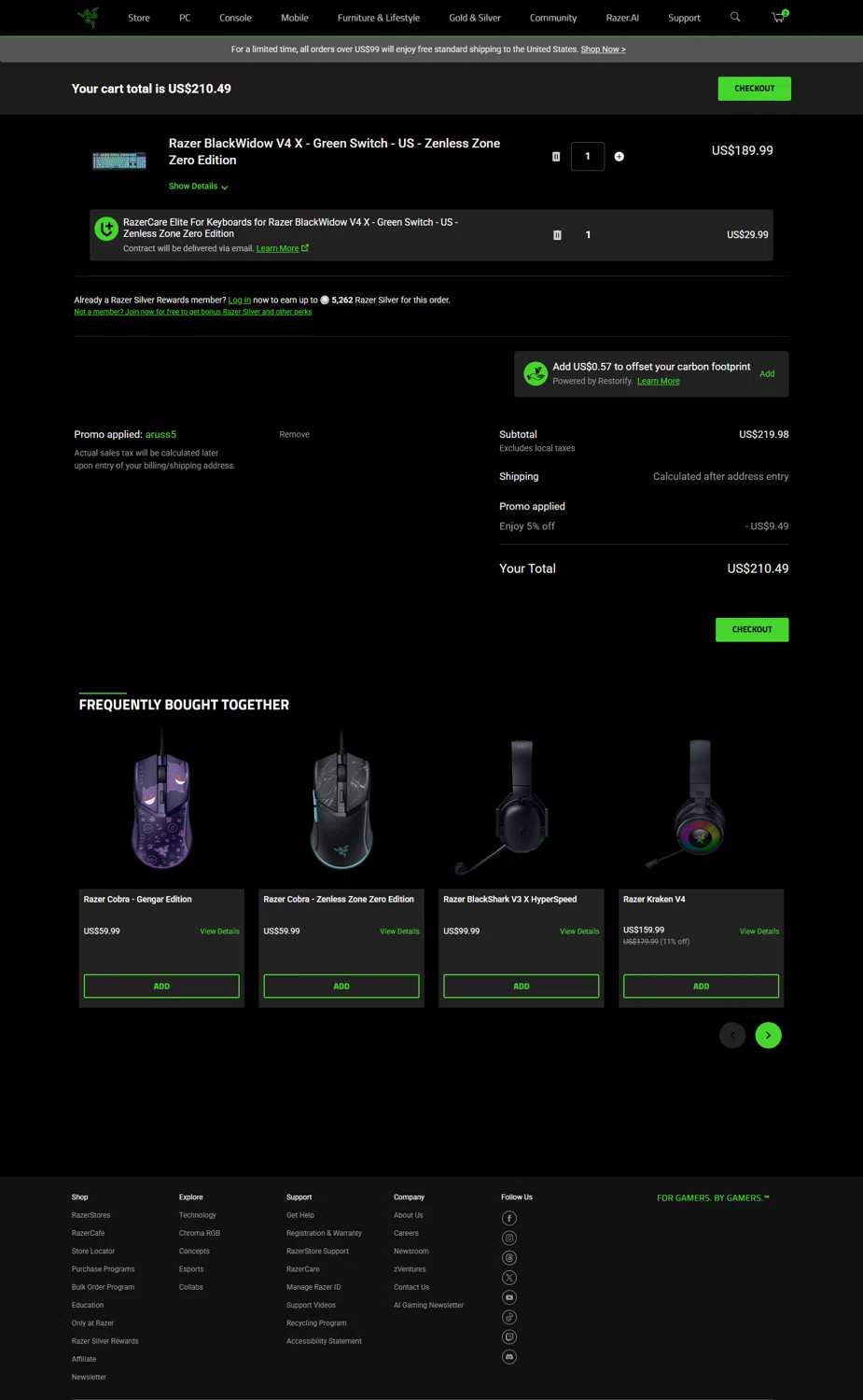 Razer Gold Partner checkout page showing Razer Gold Partner promo code box | Screenshot taken by SimplyCodes community member on Dec 24, 2025