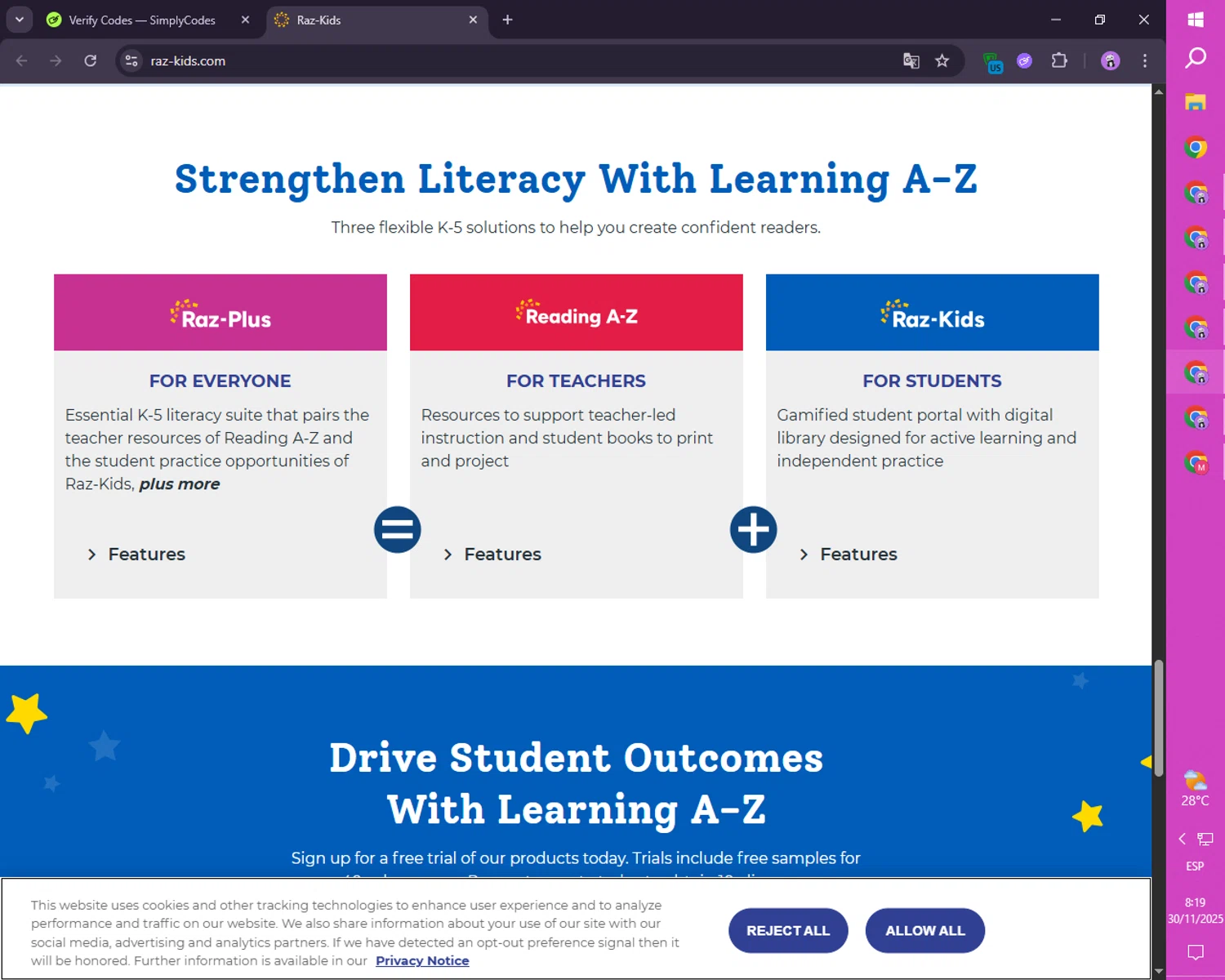 Raz-Kids promo code screenshot showing code NB1668 applied at Raz-Kids checkout page. Uploaded by SimplyCodes community member FortunateScholar4524 on Nov 30, 2025