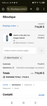 RBOUTIQUE20 coupon verification screenshot