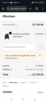 Sv25 coupon verification screenshot