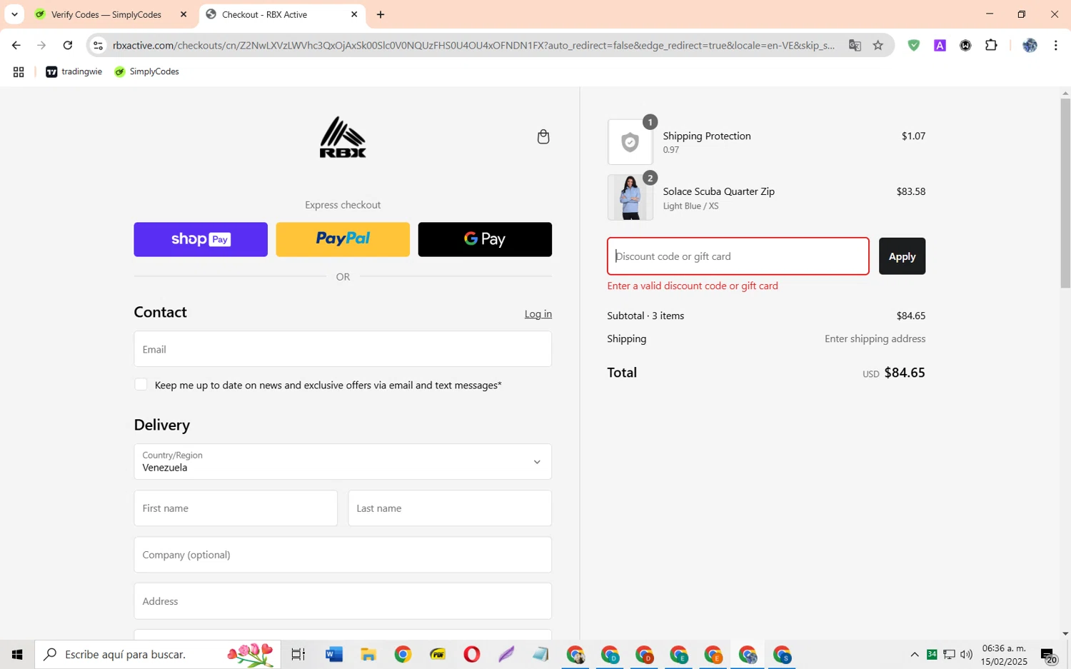 RBX Active coupon code screenshot showing code super50 applied at RBX Active checkout page. Uploaded by SimplyCodes community member JoseH45 on Feb 15, 2025