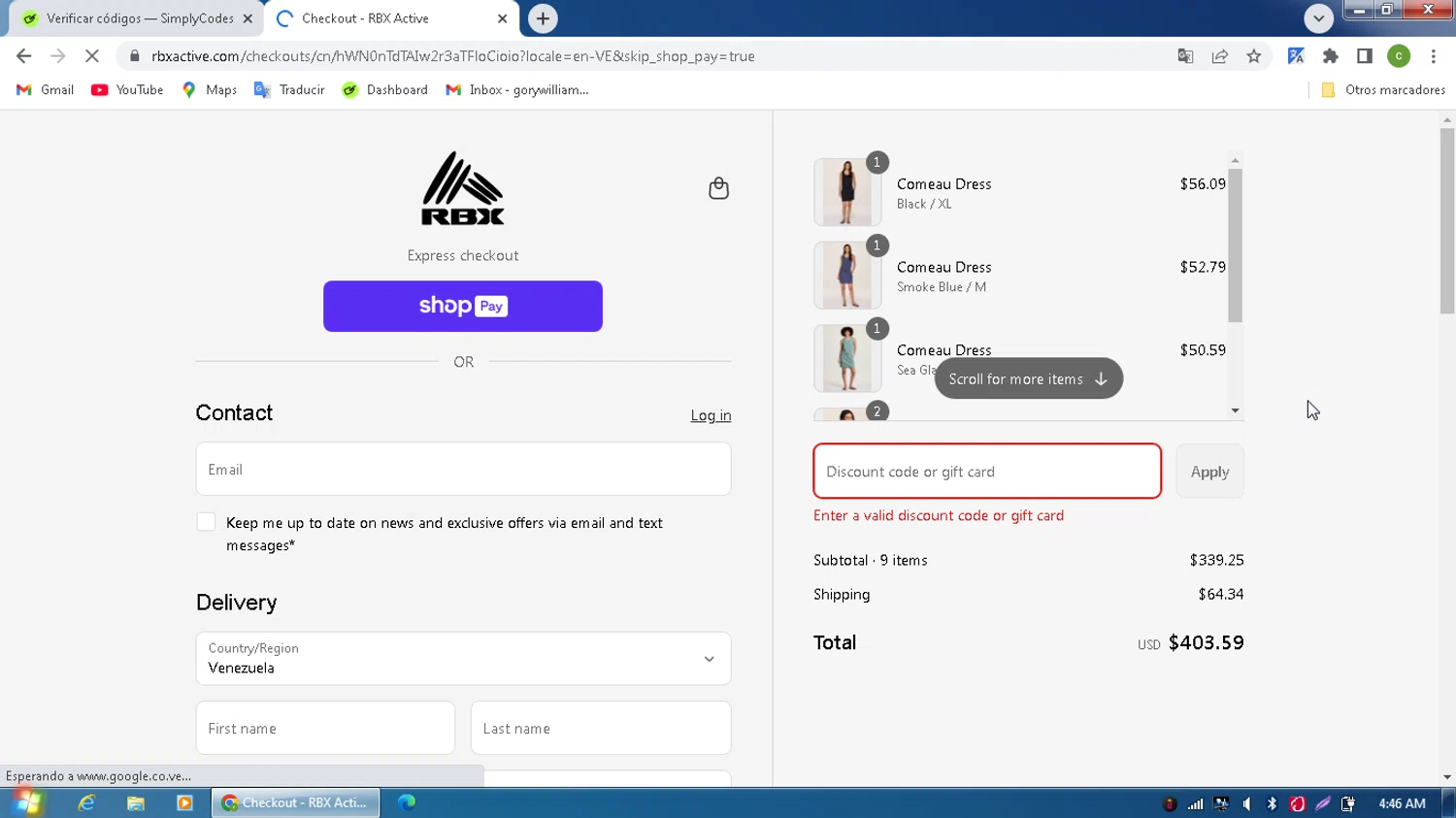 RBX Active coupon code screenshot showing code COMEBACK20 applied at RBX Active checkout page. Uploaded by SimplyCodes community member MagnificentPilot8371 on Jul 19, 2025