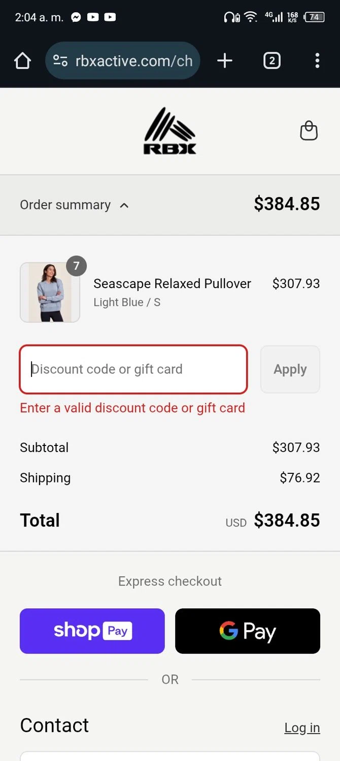 RBX Active coupon code screenshot showing code COMEBACK20 applied at RBX Active checkout page. Uploaded by SimplyCodes community member Rafita on Jul 19, 2025