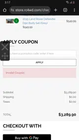 RC4WD coupon verification screenshot