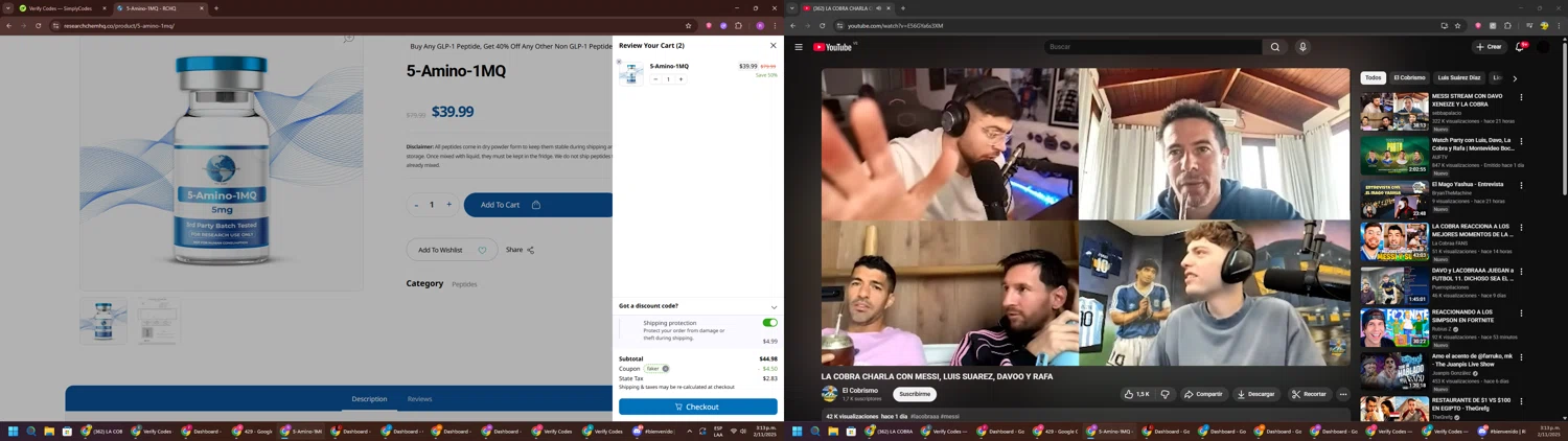RCHQ Peptide promo code screenshot showing code FAKER applied at RCHQ Peptide checkout page. Uploaded by SimplyCodes community member RoyalSentinel4577 on Nov 2, 2025