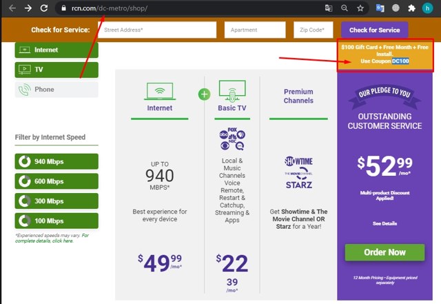 Astound Broadband checkout page showing Astound Broadband coupon code box | Screenshot taken by SimplyCodes community member on Aug 25, 2021