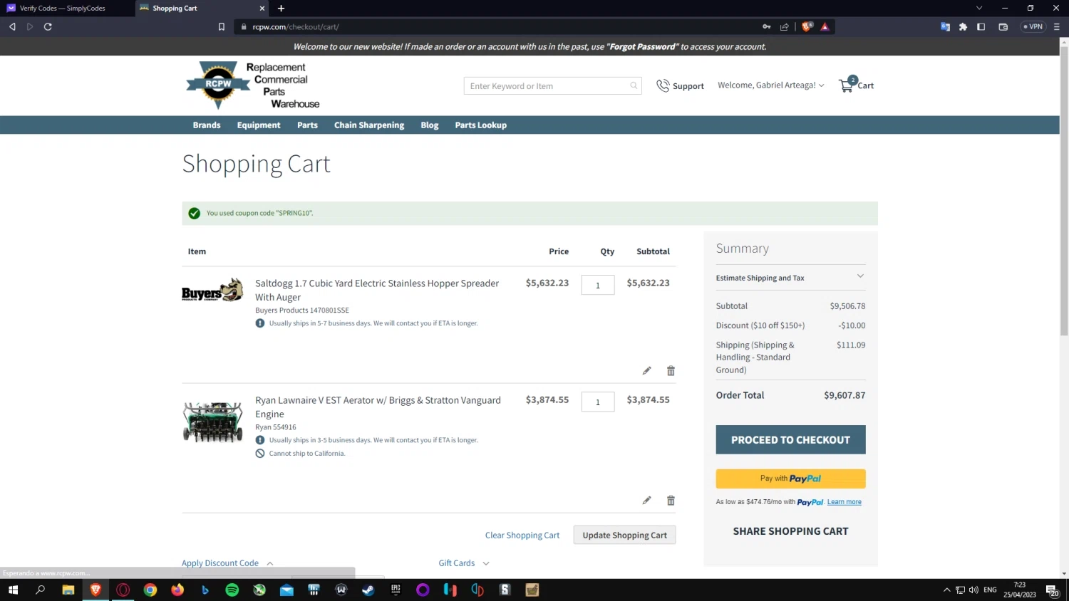 RCPW checkout page showing RCPW discount code box | Screenshot taken by SimplyCodes community member on Apr 25, 2023