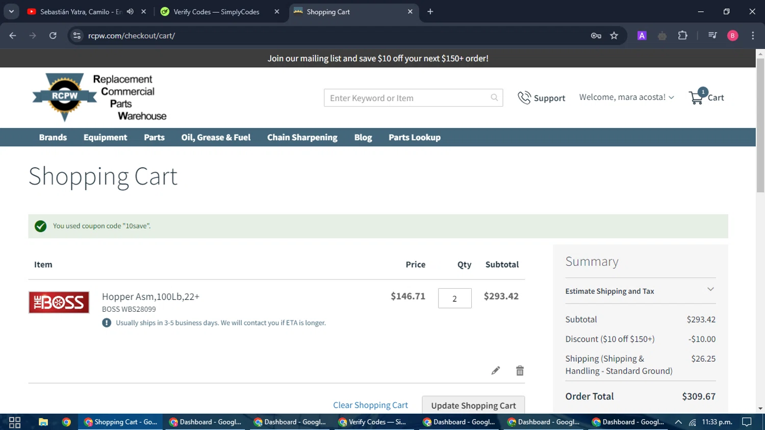 RCPW checkout page showing RCPW discount code box | Screenshot taken by SimplyCodes community member on Sep 23, 2024