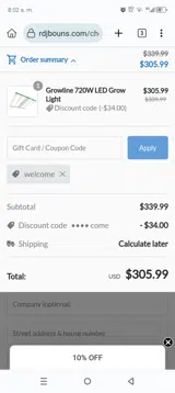 welcome coupon verification screenshot