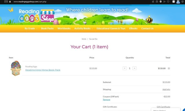 Reading Eggs checkout page showing Reading Eggs coupon code box | Screenshot taken by SimplyCodes community member on Mar 8, 2022