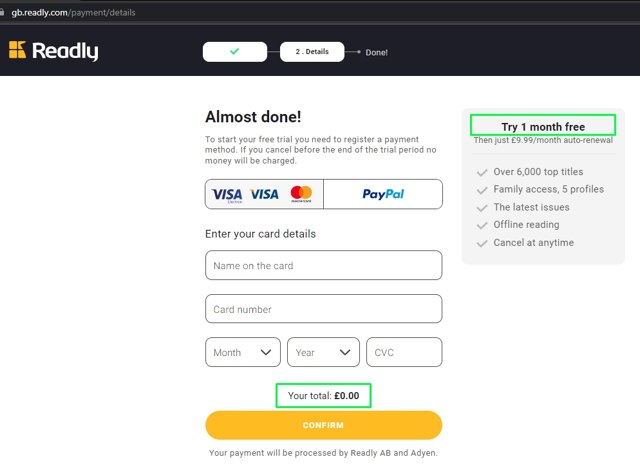 Readly checkout page showing Readly discount code box | Screenshot taken by SimplyCodes community member on Apr 21, 2022