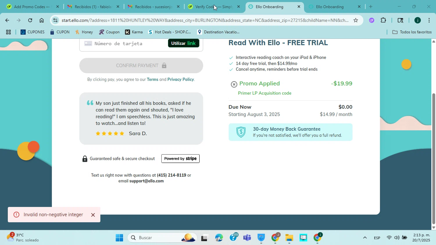 Read With Ello promo code screenshot showing code WELCOME5 applied at Read With Ello checkout page. Uploaded by SimplyCodes community member ABHF23 on Jul 20, 2025