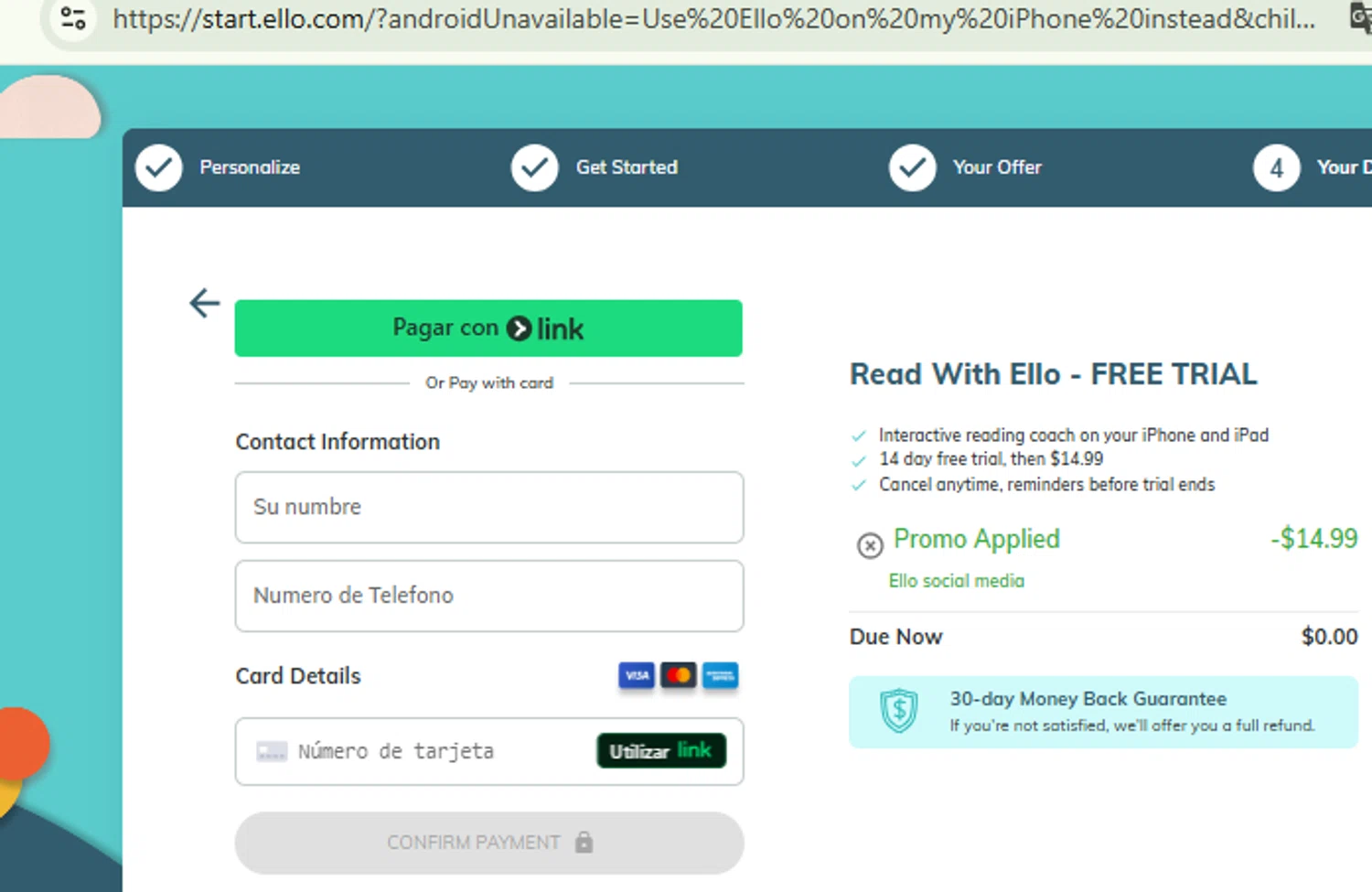 Read With Ello checkout page showing Read With Ello promo code box | Screenshot taken by SimplyCodes community member on Nov 16, 2025