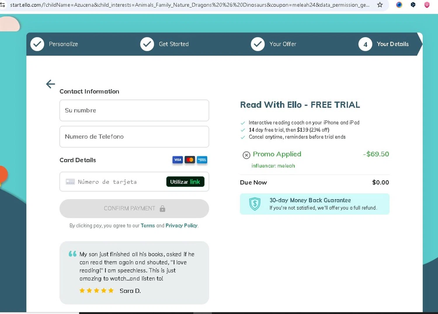 Read With Ello promo code screenshot showing code meleah24 applied at Read With Ello checkout page. Uploaded by SimplyCodes community member LAMINEJAMAL on Nov 16, 2025