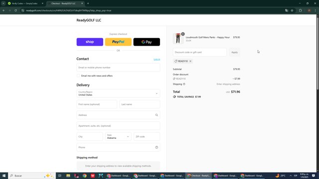 ReadyGOLF checkout page showing ReadyGOLF coupon code box | Screenshot taken by SimplyCodes community member on Sep 2, 2025
