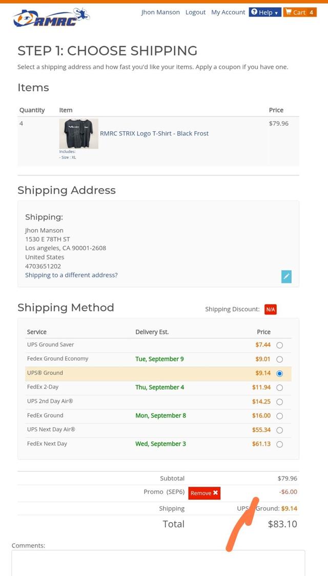 Ready Made RC checkout page showing Ready Made RC promo code box | Screenshot taken by SimplyCodes community member on Sep 1, 2025