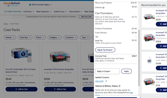 ReadyRefresh checkout page showing ReadyRefresh promo code box | Screenshot taken by SimplyCodes community member on Oct 7, 2024