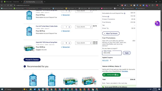 ReadyRefresh checkout page showing ReadyRefresh promo code box | Screenshot taken by SimplyCodes community member on Oct 19, 2024