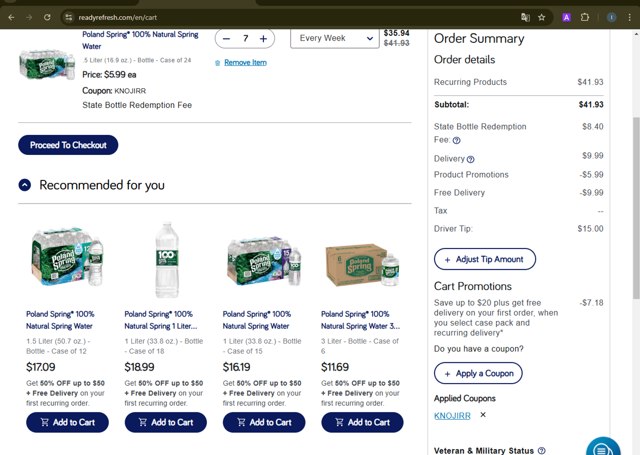 ReadyRefresh checkout page showing ReadyRefresh promo code box | Screenshot taken by SimplyCodes community member on Nov 12, 2024