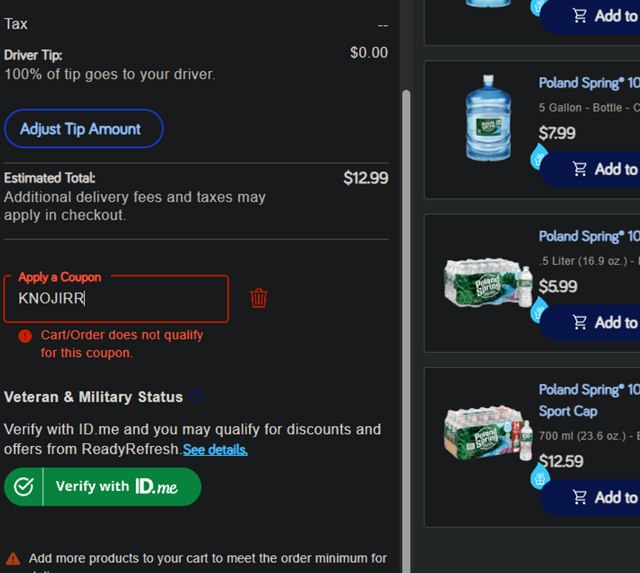 ReadyRefresh checkout page showing ReadyRefresh promo code box | Screenshot taken by SimplyCodes community member on Dec 6, 2024