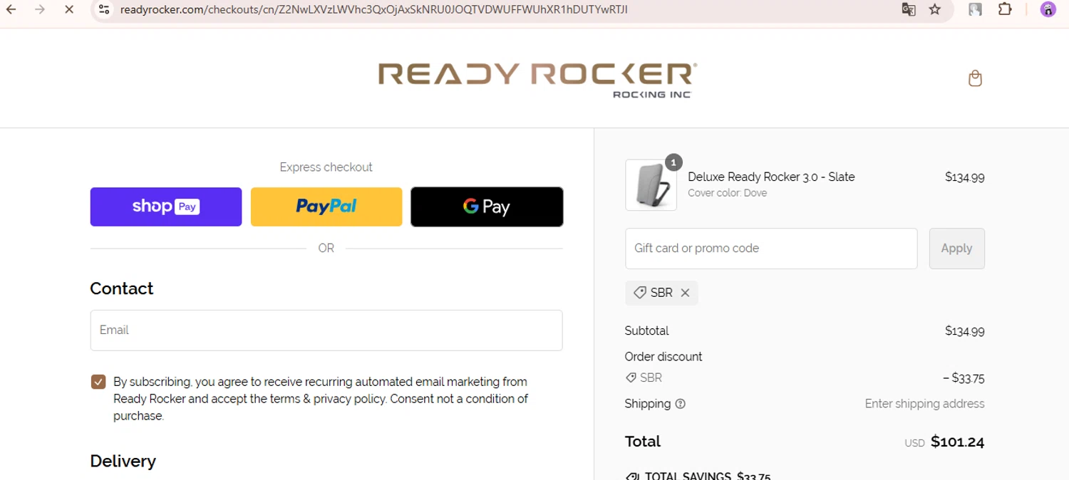where to use Ready Rocker promo code box