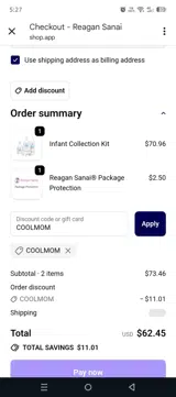 COOLMOM coupon verification screenshot