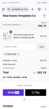 REALES30 coupon verification screenshot