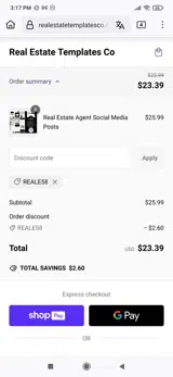 REALE58 coupon verification screenshot