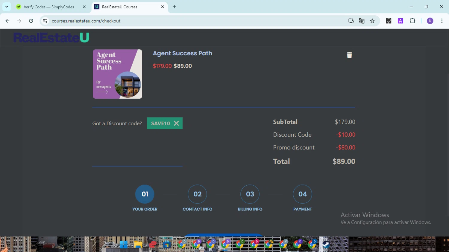 Realestateu checkout page showing Realestateu discount code box | Screenshot taken by SimplyCodes community member on Nov 17, 2024