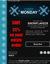sNOWFLAKE25 coupon verification screenshot