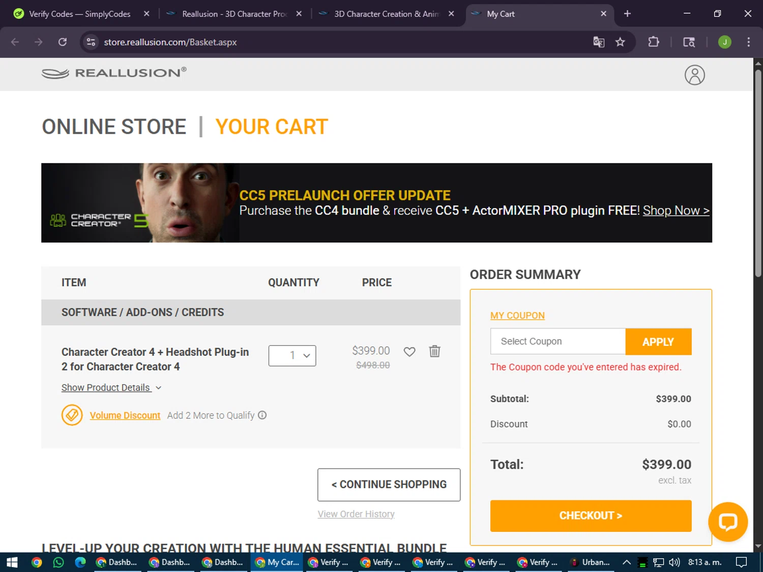 Reallusion promo code screenshot showing code CCTRIAL242 applied at Reallusion checkout page. Uploaded by SimplyCodes community member LilBaby on Jul 29, 2025