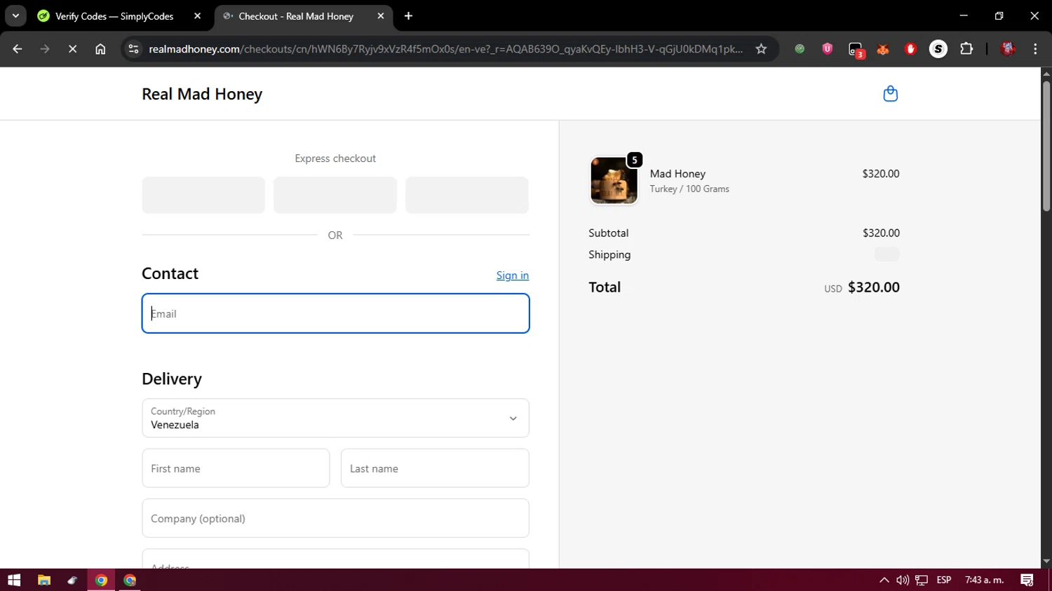 Real Mad Honey coupon code screenshot showing code FLASH15 applied at Real Mad Honey checkout page. Uploaded by SimplyCodes community member verify_codes on Dec 8, 2025