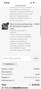Real Mini World coupon verification screenshot