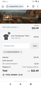 LIVEOUTDOORS10 coupon verification screenshot